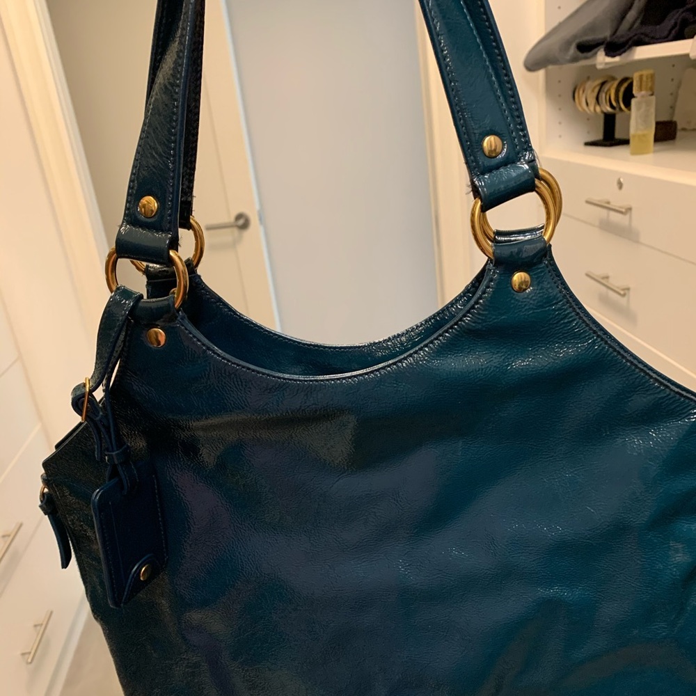 YVES SAINT LAURENT  YSL Blue Patent Tribute Tote
